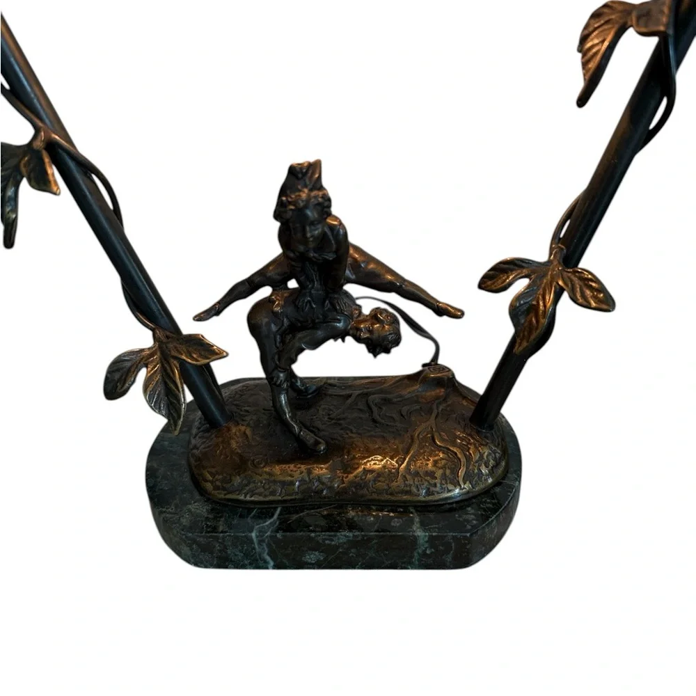 Vintage Andrea By Sadek Bronze Art Nouveau Table Lamp Children Playing Leapfrog - Picture 3 of 6